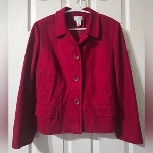 Red Wool Blend Tailored Coat/Jacket by Ann Taylor Loft, Fully Lined, Size 14P.